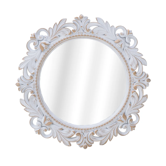 Alphonese Round Plastic Framed Wall Mounted Accent Mirror in White