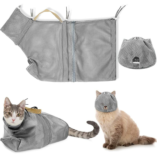 2 Pieces Cat Grooming Washer Mesh Bag Cat Muzzles Breathable Mesh Muzzles Adjustable Kitten Scratch-Resistant Cat Restra