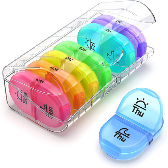 Daily pill manager (twice a day) - weekly morning/afternoon pill box, round pill manager, 7-day pill container, vitamin fish oil supplement vitamin