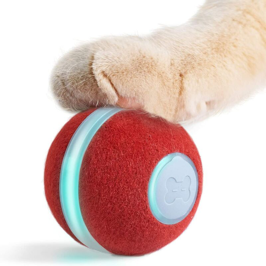 Interactive Cat Toy , Smart Self-Rotating Bouncing Ball for Indoor Kitten, with 3 Modes, Convertible led Light, usb Rechargeable, Adult Cat Toy (Red)