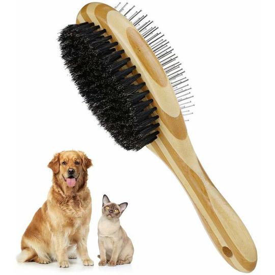Double Sided Pet Grooming Brush, 2 in 1 Dogs & Cats Comb & Massage Brush, Dog Cat Grooming Tools for Dogs Cats Short & Long Hair - Langray