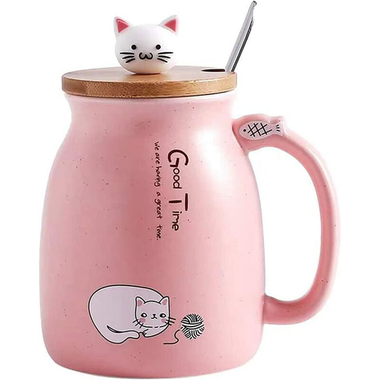 380ml/15oz Ceramic Cat Mugs Mug with Cat Mug,Cute Ceramic Coffee Mug with Lovely Kitty Stainless Ste