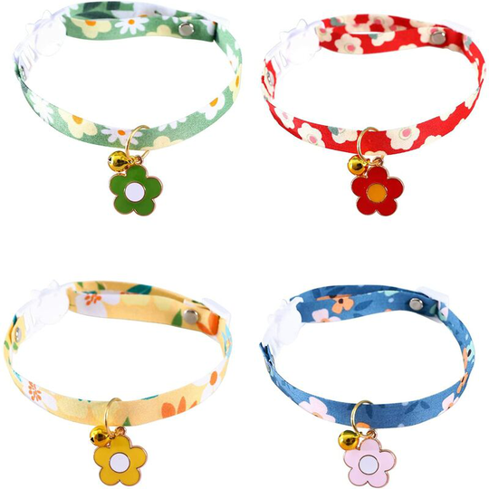 Denuotop - 4 Pieces Collars for Cat Dog with Safety Release Buckle Adjustable Collar Multicolor Pet Supplies Puppy Kitten (Flower Group)
