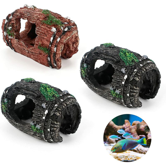 3 Resin Aquarium Ornament Aquarium Cave Decor Broken Barrel Ornament Landscape Vintage Fish Tank Ornament Aquarium Decoration Accessory