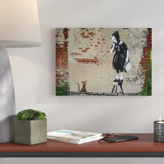 Girl and Rat Graffiti by Banksy Painting Print