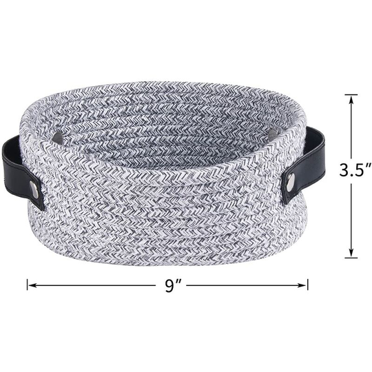 Small Woven Basket for Storage Oval Rope Coil Baskets with Handle Mini Cotton Basket Little Organizer Bins Hamper Nursery Room for Baby Dog