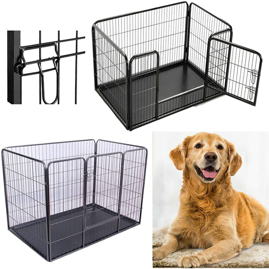 (Pet Puppy Metal Playpen Foldable Design with Removable Plastic Floor (Large) ) Heavy Duty Dog Crate Cage Pet Puppy Playpen Foldable with Tray