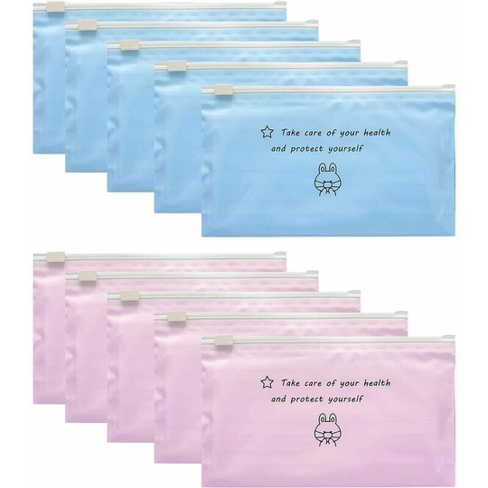 Portable Mask Box, Mask Storage Bag, 10pcs Rabbit Pattern Zipper Mask Storage Box, Waterproof, Dustproof, Red Blue