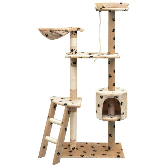 Cat Tree with Sisal Scratching Posts 150 cm Paw Prints Beige VD07045 - Hommoo