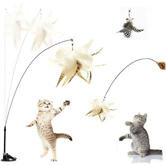Cat Fur Toys - Interactive Cat Toys - Funny Sticks with Long Rods - Powerful Suction Cups - Self-Repairing Dual Use
