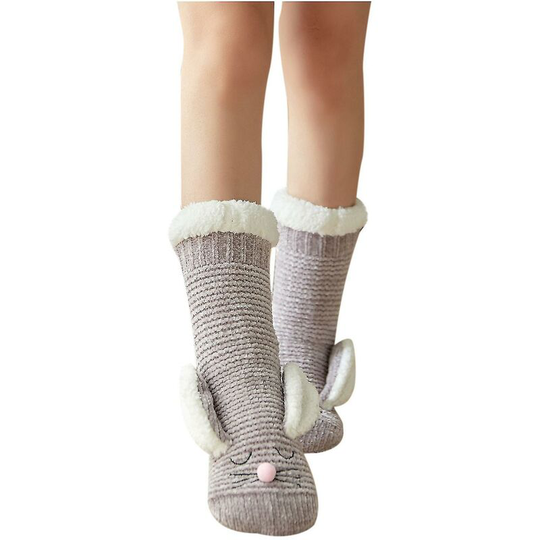 Women's Girls Winter Rabbit Ears Thicken Combed Tube Floor Middle Sox Non-slip Warm Socks