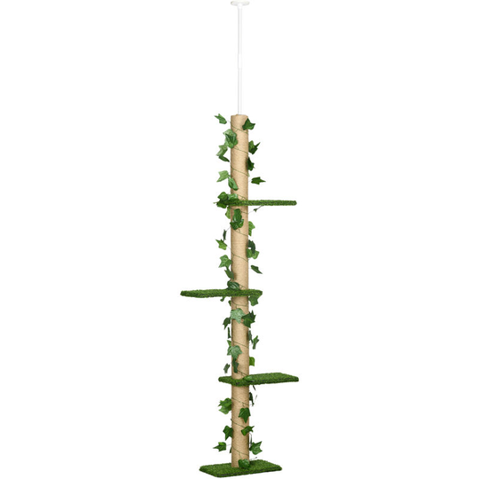 242cm Adjustable Floor-To-Ceiling Cat Tower w/ Anti-Slip Kit - Green - Yellow - Pawhut