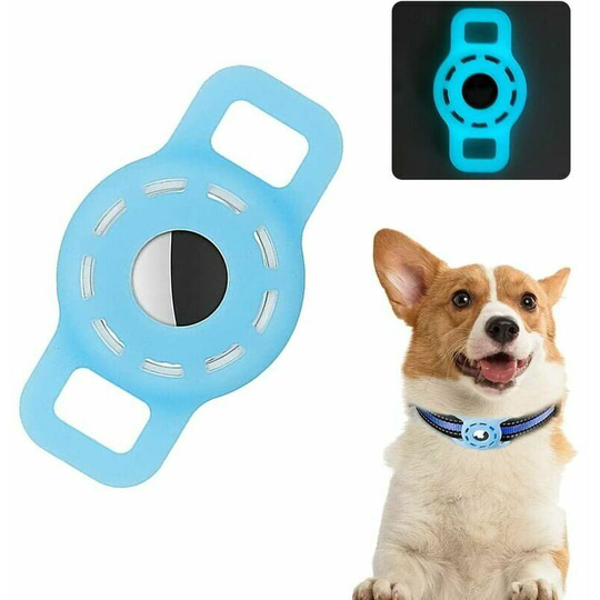 Fluorescent Cat GPS Chip Silicone Case, for Cat Airtag Dog Collar, Cat GPS Collar, Airtag Tracker Protective Case (Blue)